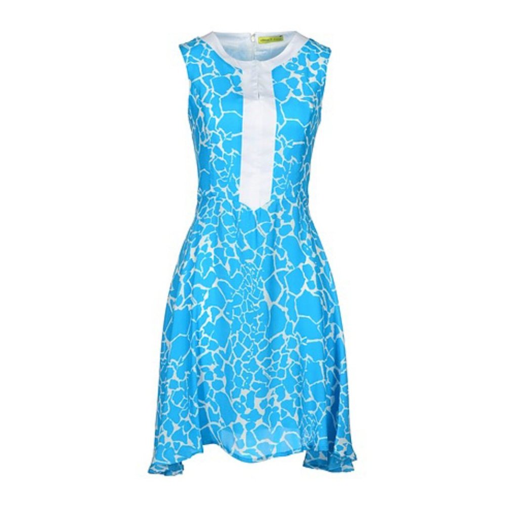Versace jeans dress turquoise blue white silk water wave dress